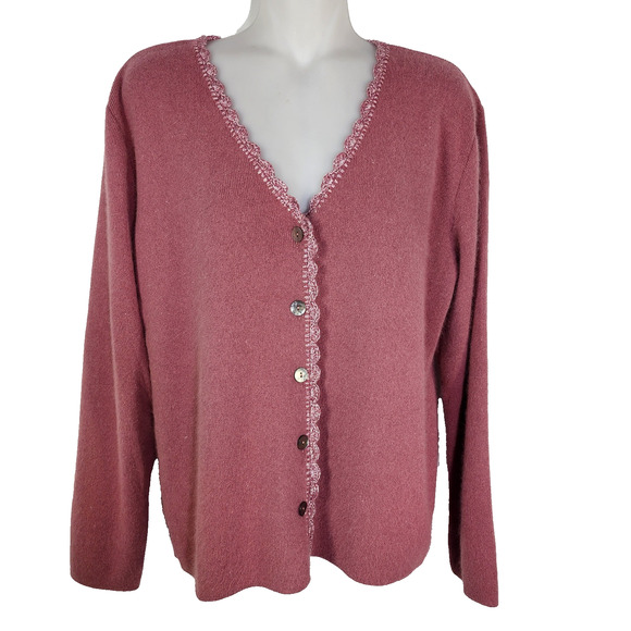 Saks Fifth Ave Folio Collection Cardigan Womens Large Wool Angora V Neck Button - Picture 1 of 12